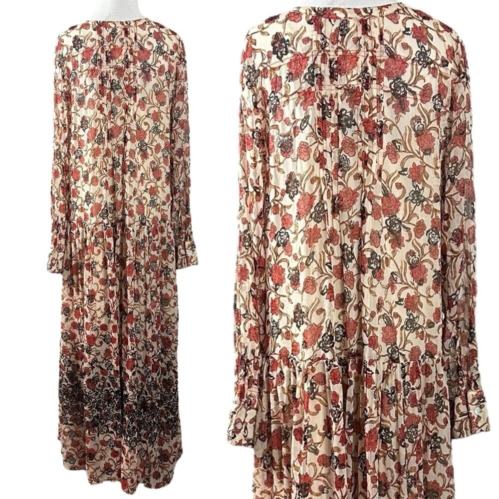 Free People Bohemian Billowy Floral See It Through Maxi Dress Tea Combo Medium - Picture 9 of 14